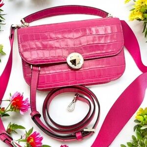 $449 Retail NWOT Kate Spade Audrey Croc Embossed 3-Way Pink Crossbody & Dust